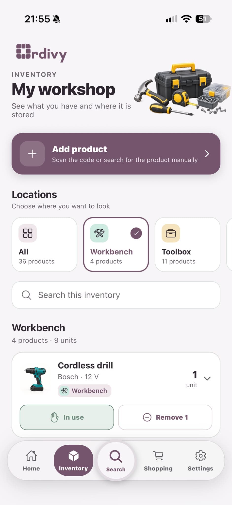 Ordivy Inventory screen